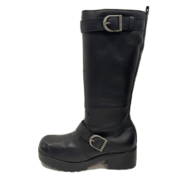 Harley Davidson Motorcycle Riding Boots Womens Size 9.5 Black Leather Buckle Zip - Picture 7 of 16